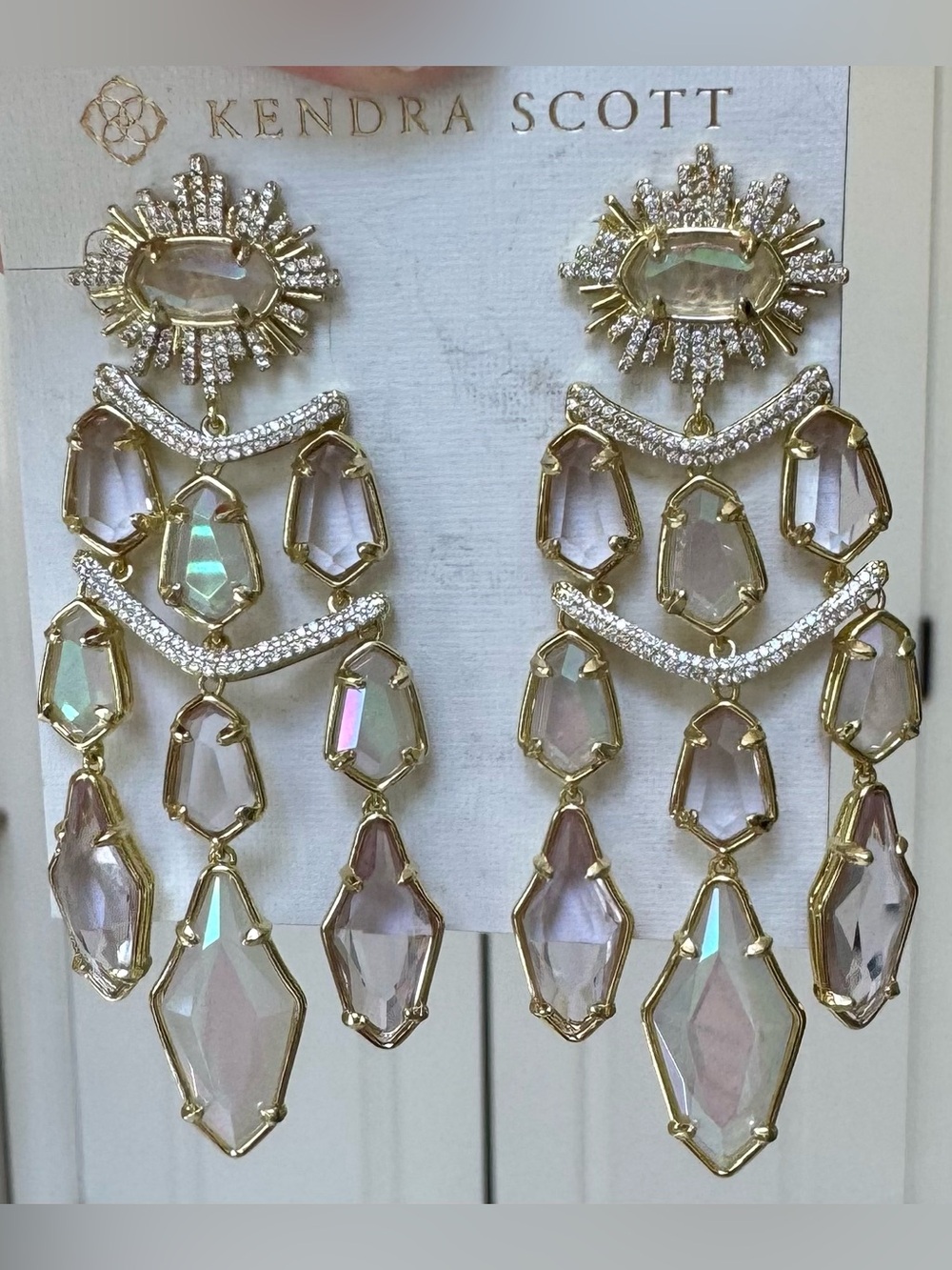 Kendra Scott Alexandria Tiered Gold Chandelier Statement Earrings in White Mix